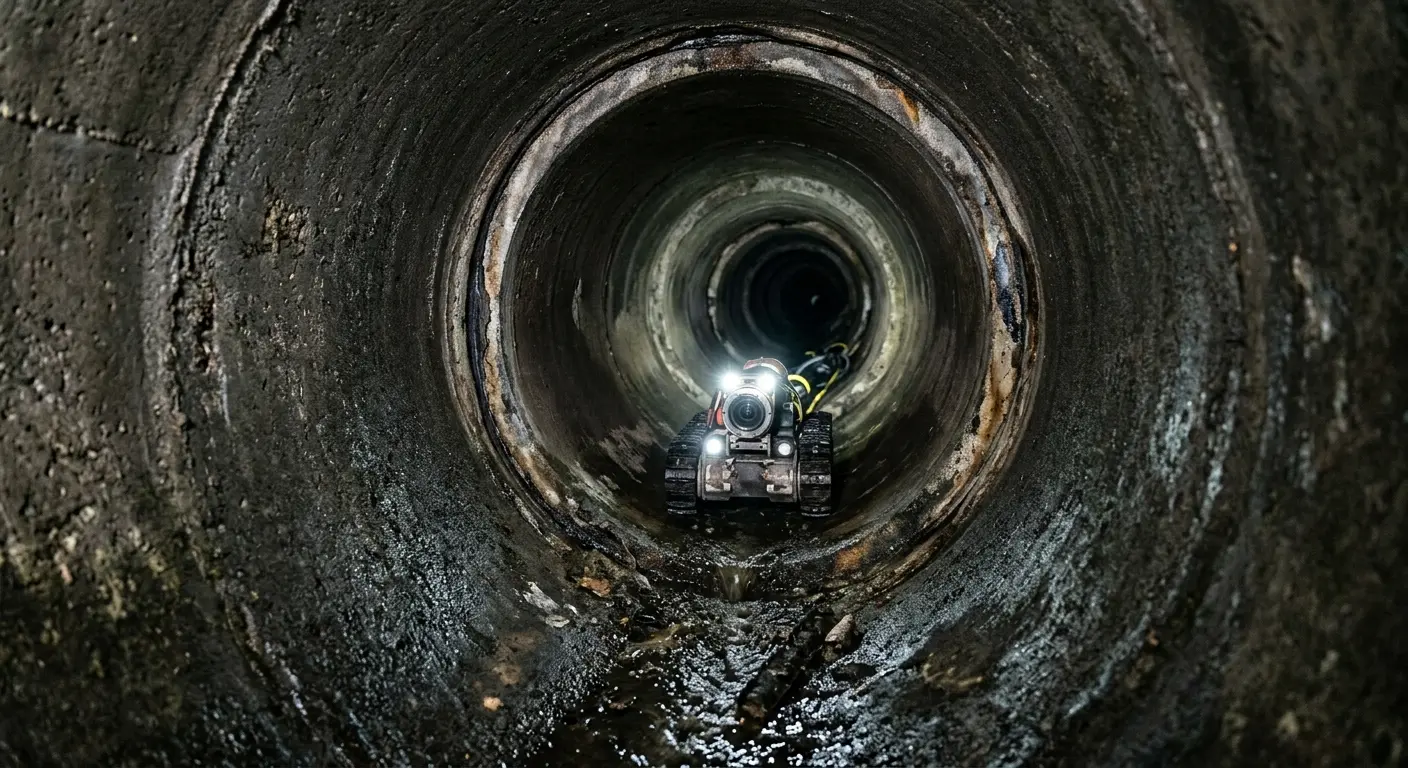 Robotic sewer camera inspecting pipe interior for Sewer Line Repair in Windham